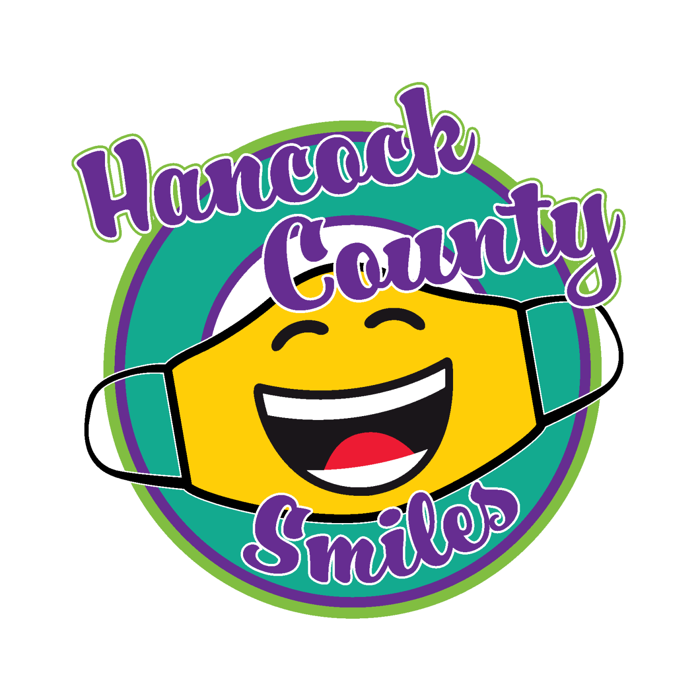 The tourism commission's logo for its Hancock County Smiles campaign features a laughing face mask. 